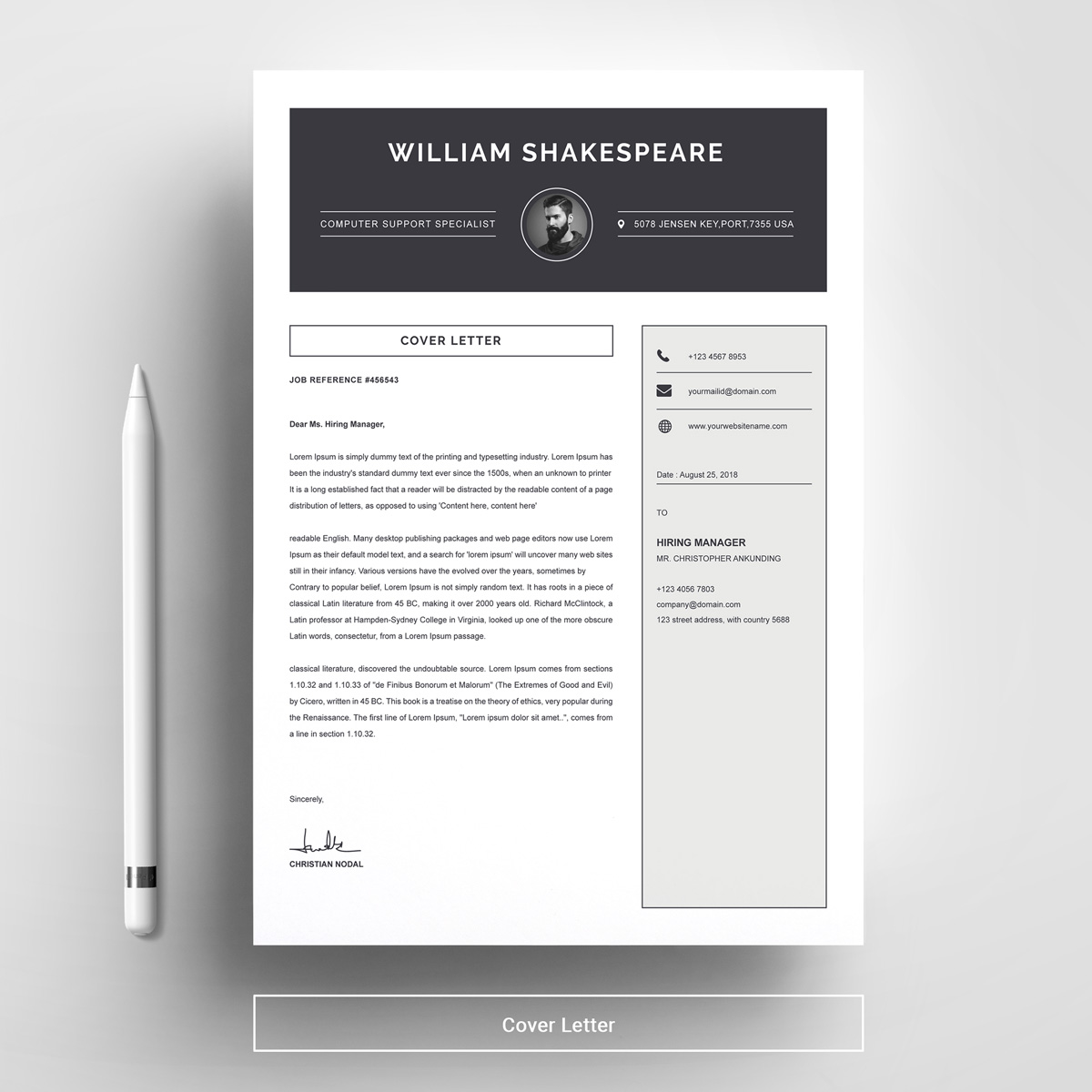 Download Резюме "Black & White Resume Template" / Black & White Resume Template - Резюме на тему графика 1 page resume 2 clean cv cover letter design template illustrator eps mac pages microsoft word modern photoshop psd professional
