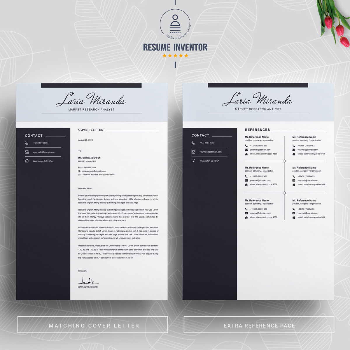 Download Резюме "Laria Resume Template" / Laria Resume Template - Резюме на тему графика 1 page resume 2 clean cv cover letter design template illustrator eps mac pages microsoft word modern photoshop psd professional