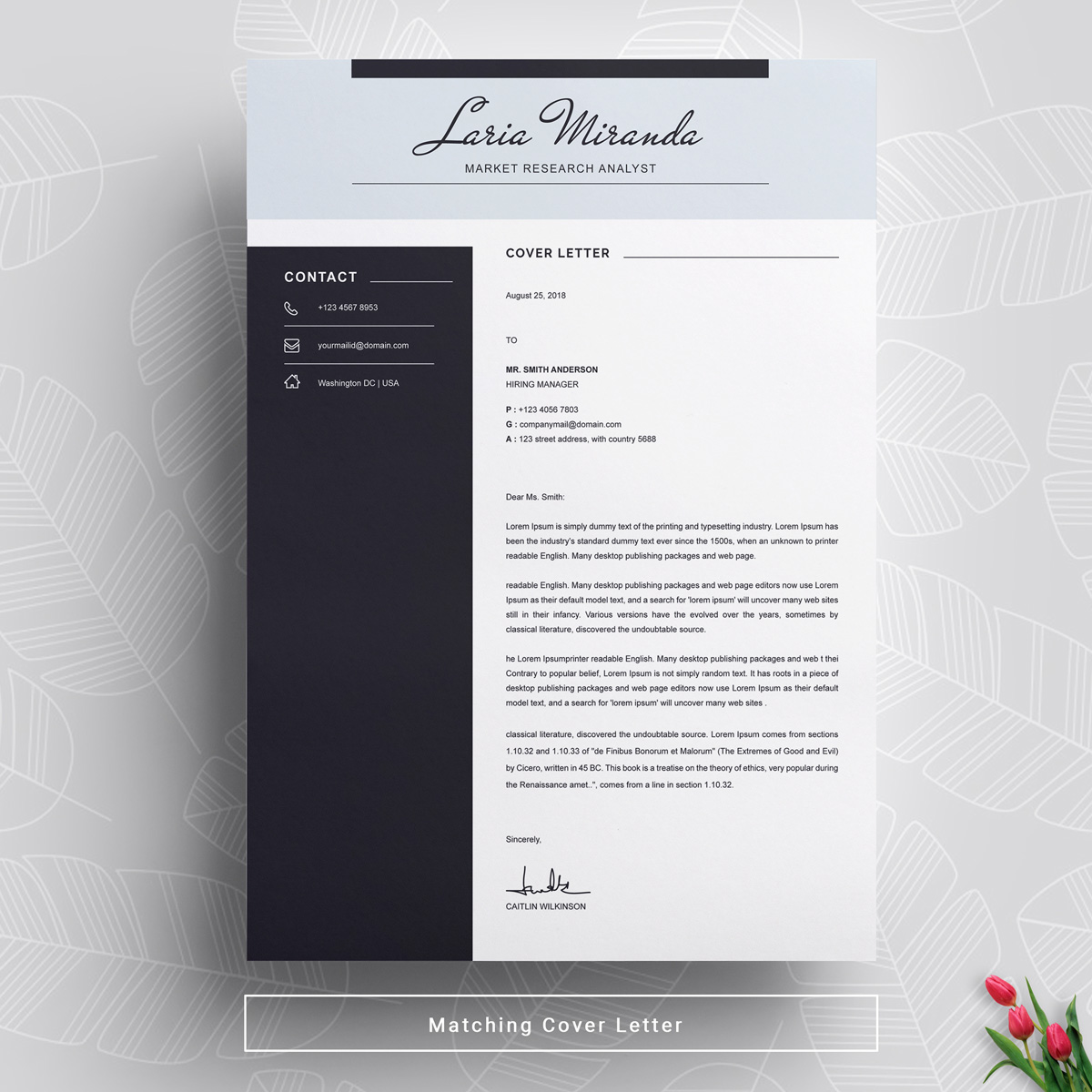 Download Резюме "Laria Resume Template" / Laria Resume Template - Резюме на тему графика 1 page resume 2 clean cv cover letter design template illustrator eps mac pages microsoft word modern photoshop psd professional