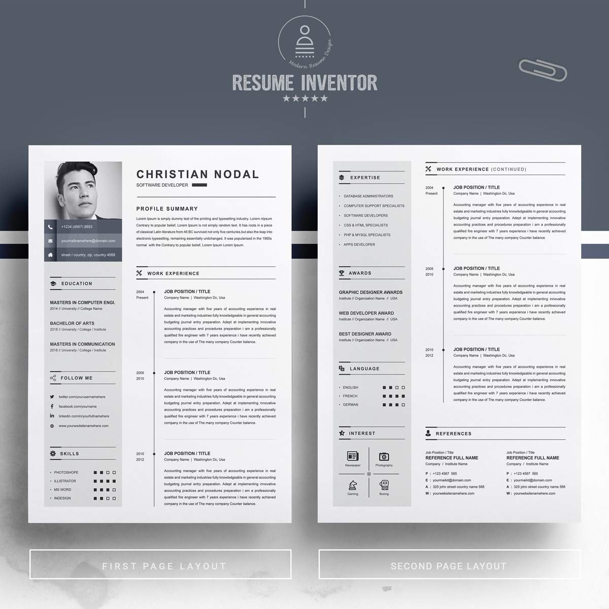 Download Резюме "Christian Resume Template" / Christian Resume Template - Резюме на тему графика 1 page resume 2 clean cv cover letter design template illustrator eps mac pages microsoft word modern photoshop psd professional