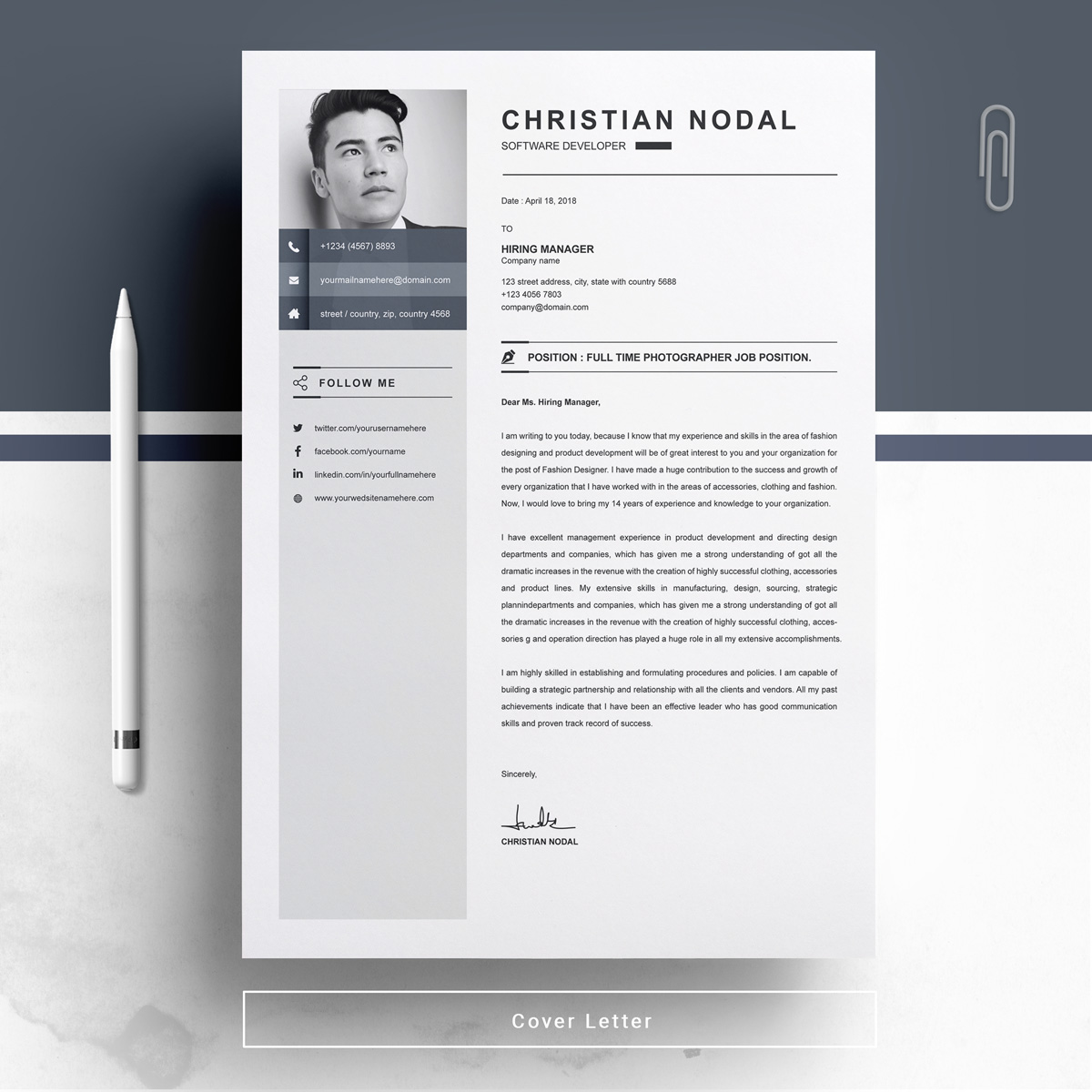 Download Резюме "Christian Resume Template" / Christian Resume Template - Резюме на тему графика 1 page resume 2 clean cv cover letter design template illustrator eps mac pages microsoft word modern photoshop psd professional