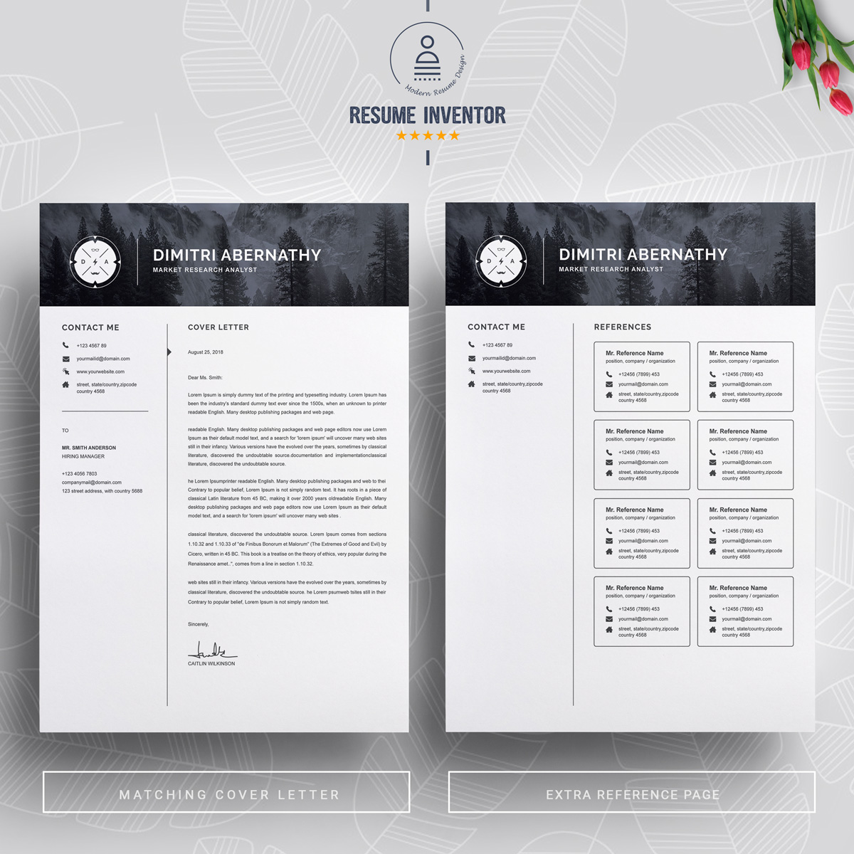 Download Резюме "Abarnathy Resume Template" / Abarnathy Resume Template - Резюме на тему графика 1 page resume 2 3 clean cover letter curriculum vitae cv template illustrator eps mac pages microsoft word minimal resume