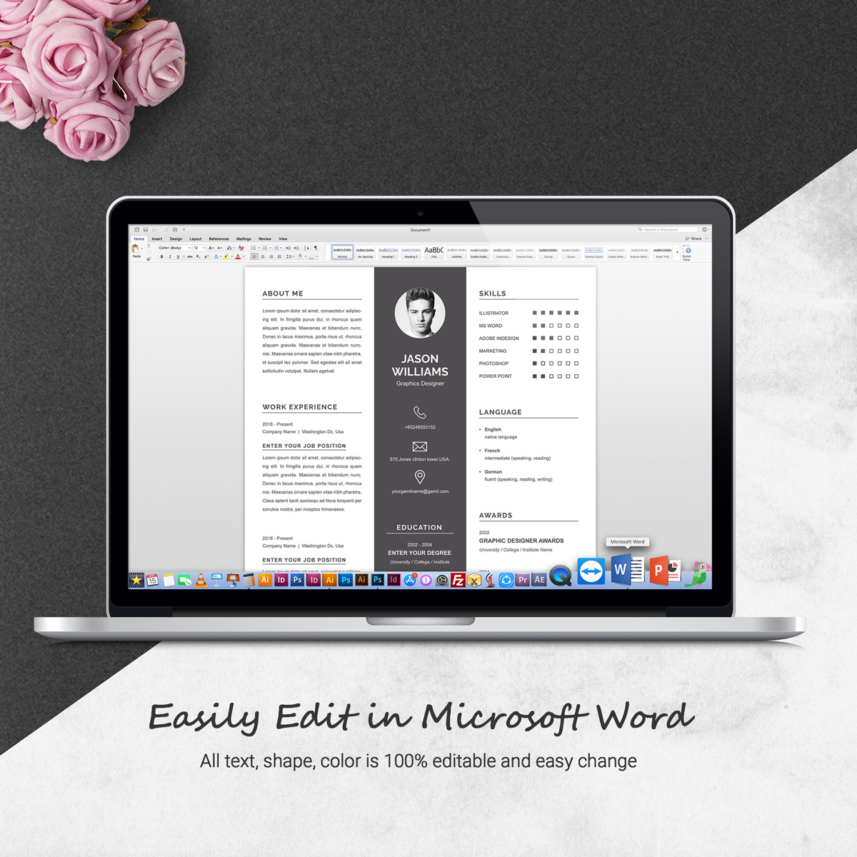 Download Резюме "Jason Resume Template" / Jason Resume Template - Резюме на тему графика 1 page resume 2 3 clean cover letter curriculum vitae cv template illustrator eps mac pages microsoft word minimal resume
