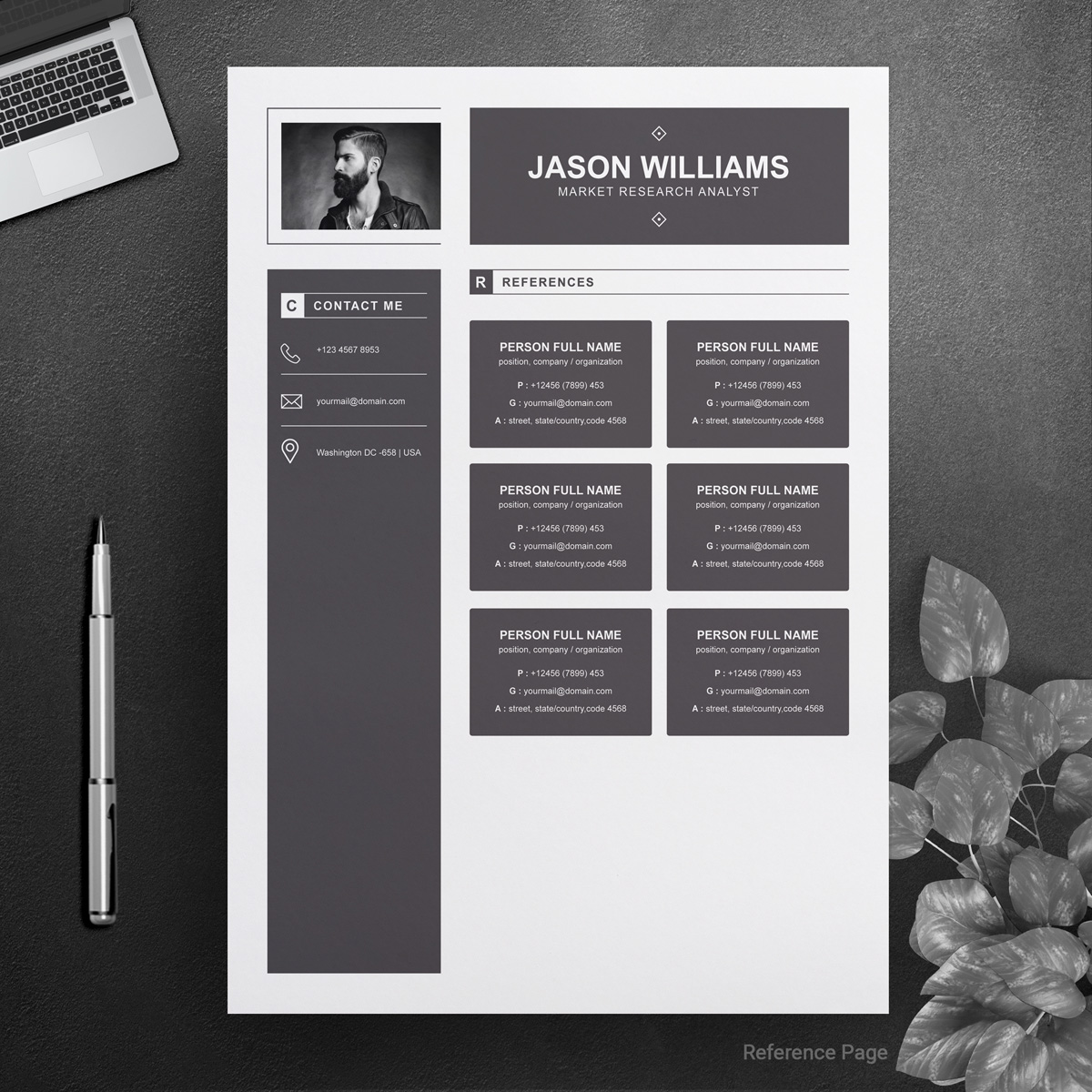Download Резюме "Marketer Resume Template" / Marketer Resume Template - Резюме на тему графика 1 page resume 2 3 clean cover letter curriculum vitae cv template illustrator eps mac pages microsoft word minimal resume