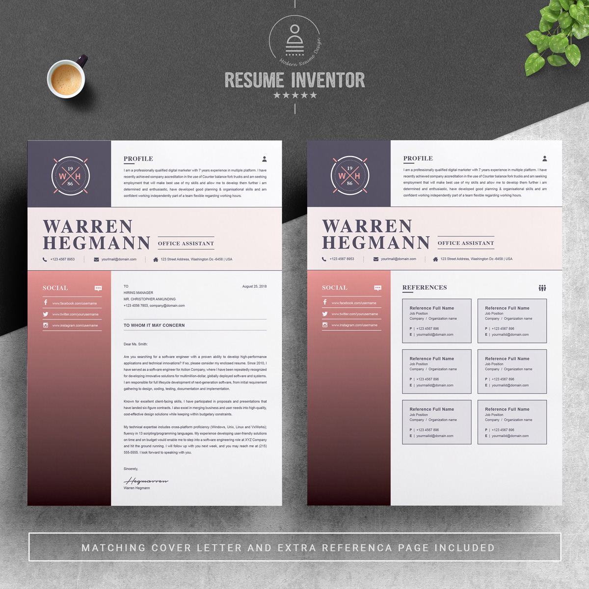 Download Резюме "Warren Resume Template" / Warren Resume Template - Резюме на тему графика 1 page cv resume 2 3 apple clean cover letter curriculum vitae template illustrator eps mac pages microsoft word minimal