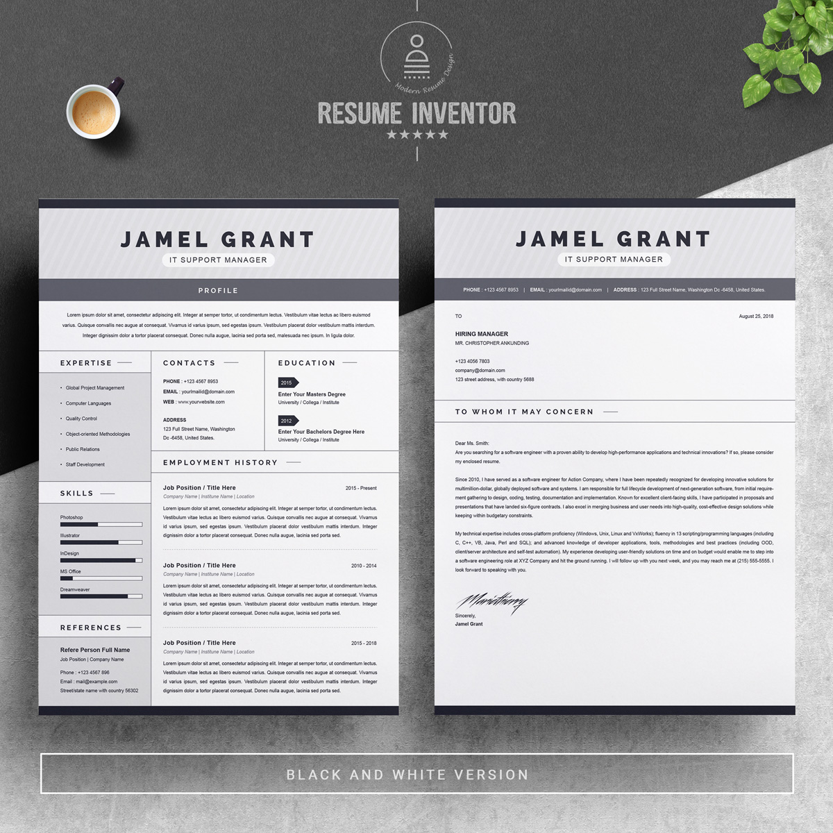 Download Резюме "Jamel Resume Template" / Jamel Resume Template - Резюме на тему графика 1 page cv resume 2 3 apple clean cover letter curriculum vitae template illustrator eps mac pages microsoft word minimal