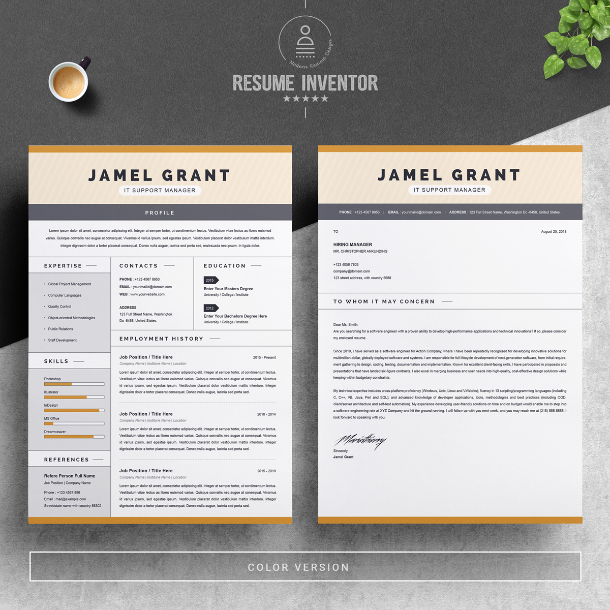 Download Резюме "Jamel Resume Template" / Jamel Resume Template - Резюме на тему графика 1 page cv resume 2 3 apple clean cover letter curriculum vitae template illustrator eps mac pages microsoft word minimal