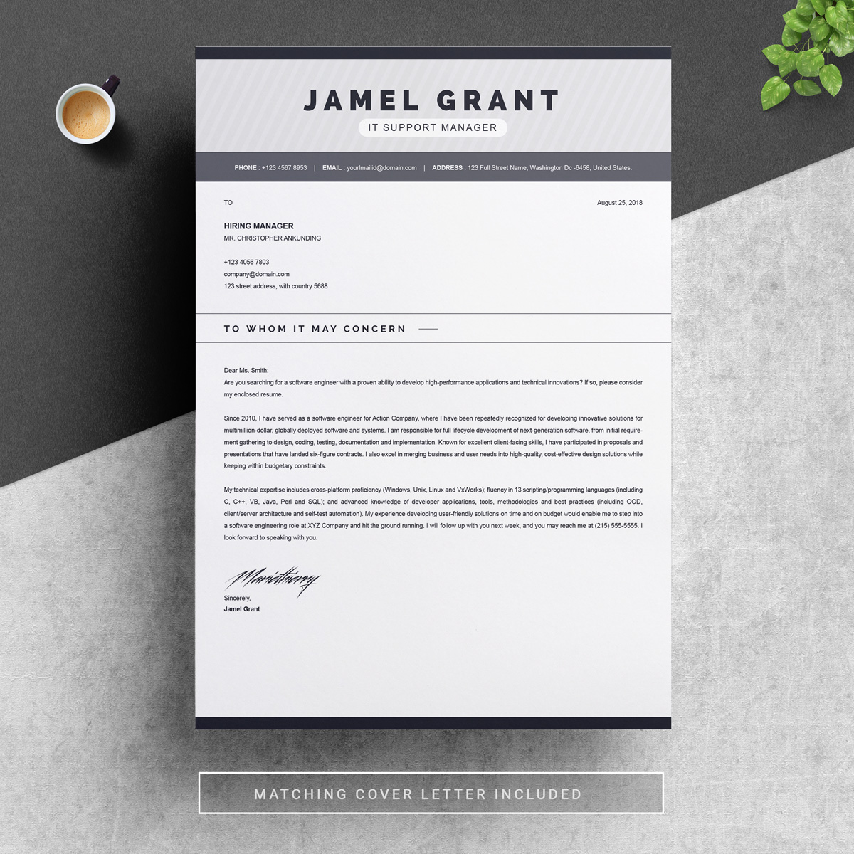 Download Резюме "Jamel Resume Template" / Jamel Resume Template - Резюме на тему графика 1 page cv resume 2 3 apple clean cover letter curriculum vitae template illustrator eps mac pages microsoft word minimal