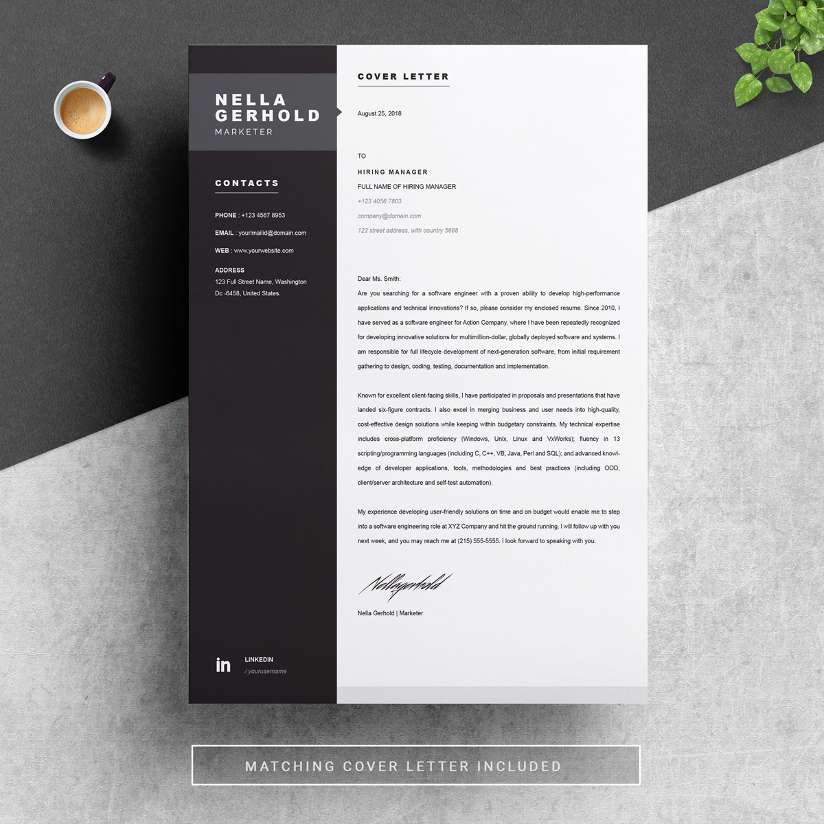 Download Резюме "Nella Resume Template" / Nella Resume Template - Резюме на тему графика 1 page cv resume 2 3 apple clean cover letter curriculum vitae template illustrator eps mac pages microsoft word minimal