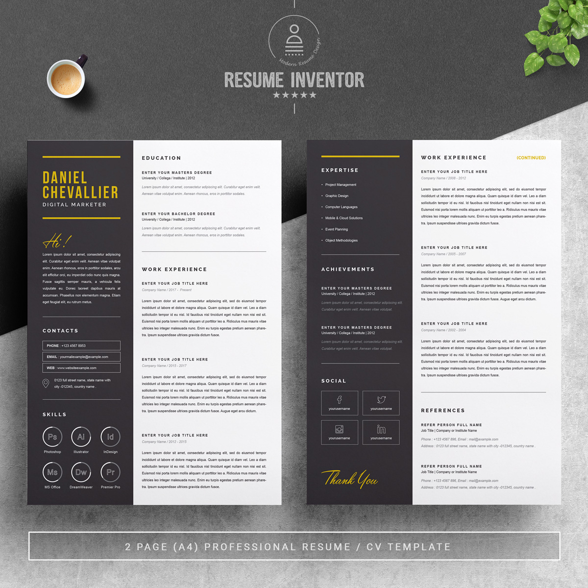 Download Резюме "Daniel Resume Template" / Daniel Resume Template - Резюме на тему графика 1 page cv resume 2 3 apple clean cover letter curriculum vitae template illustrator eps mac pages microsoft word minimal