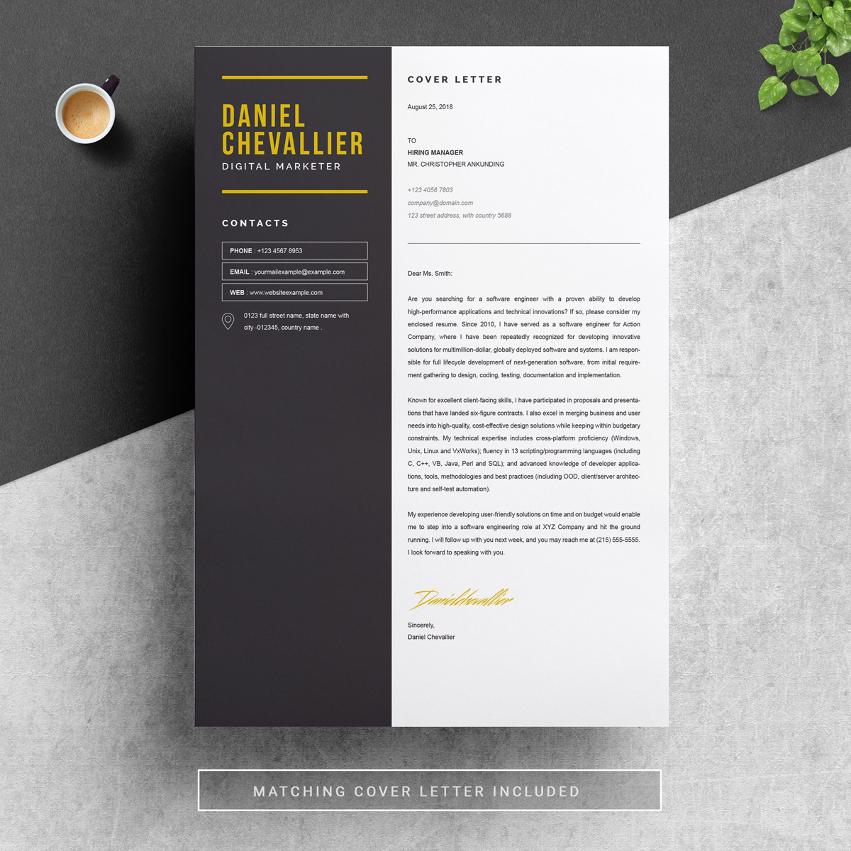 Download Резюме "Daniel Resume Template" / Daniel Resume Template - Резюме на тему графика 1 page cv resume 2 3 apple clean cover letter curriculum vitae template illustrator eps mac pages microsoft word minimal