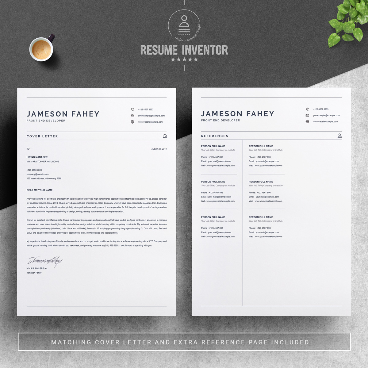 Download Резюме "Jameson Resume Template" / Jameson Resume Template - Резюме на тему графика 1 page cv resume 2 3 apple clean cover letter curriculum vitae template illustrator eps mac pages microsoft word minimal
