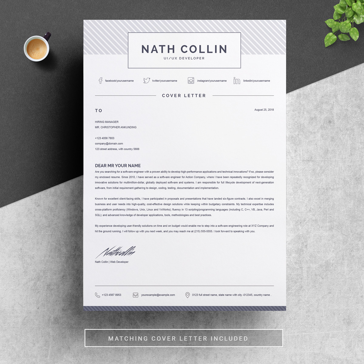 Download Резюме "Nath Collin Resume Template" / Nath Collin Resume Template - Резюме на тему графика 1 page cv resume 2 3 apple clean cover letter curriculum vitae template illustrator eps mac pages microsoft word minimal