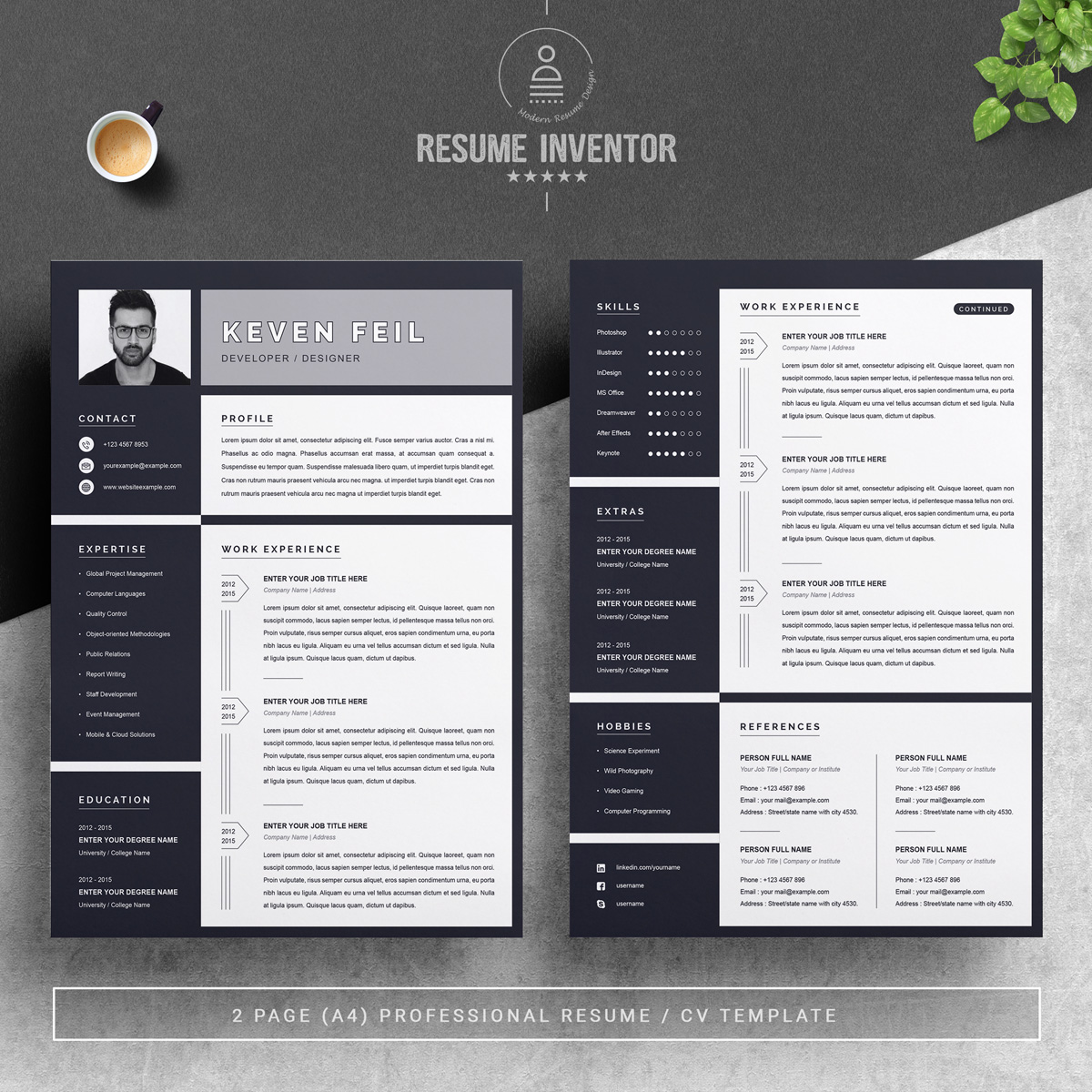 Download Резюме "Keven Resume Template" / Keven Resume Template - Резюме на тему графика 1 page cv resume 2 3 apple clean cover letter curriculum vitae template illustrator eps mac pages microsoft word minimal