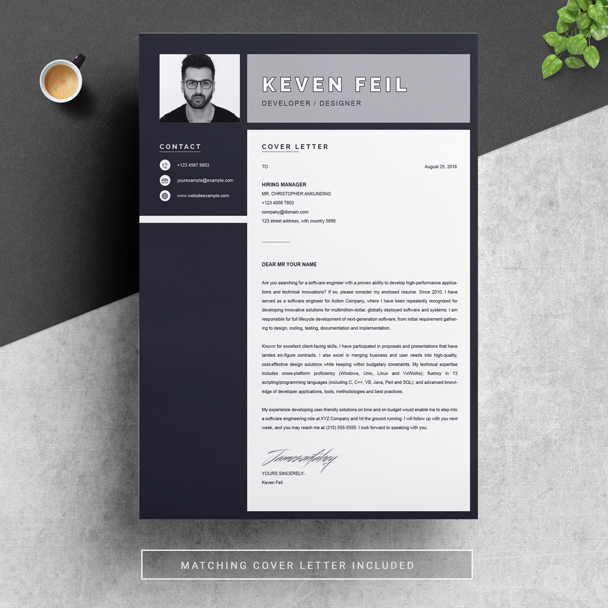 Download Резюме "Keven Resume Template" / Keven Resume Template - Резюме на тему графика 1 page cv resume 2 3 apple clean cover letter curriculum vitae template illustrator eps mac pages microsoft word minimal