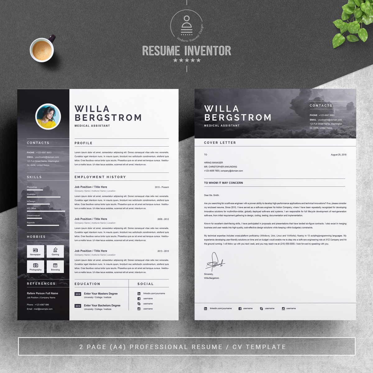Download Резюме "Willa Resume Template" / Willa Resume Template - Резюме на тему графика 1 page cv resume 2 3 apple clean cover letter curriculum vitae template illustrator eps mac pages microsoft word minimal