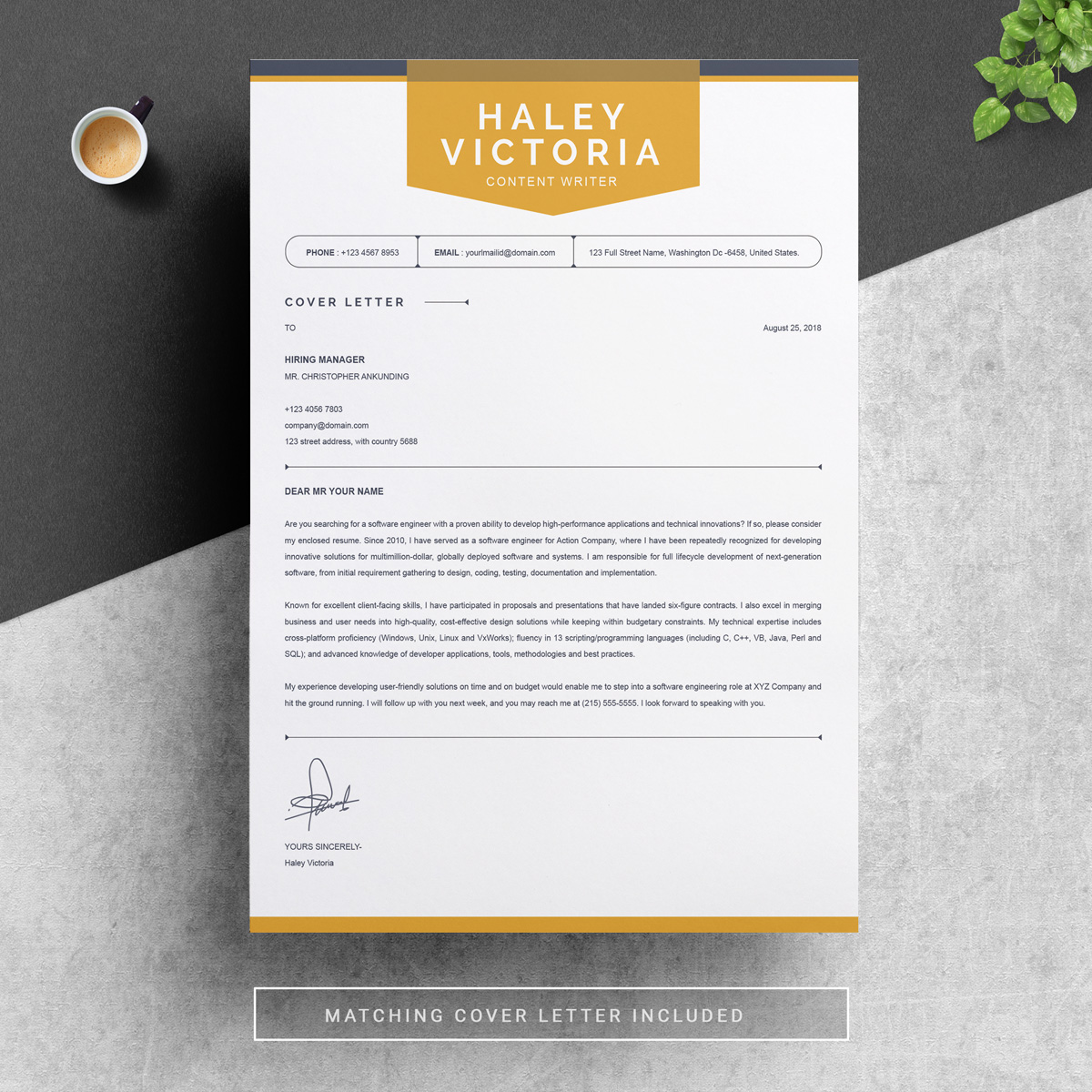 Download Резюме "Haley Resume Template" / Haley Resume Template - Резюме на тему графика 1 page cv resume 2 3 apple clean cover letter curriculum vitae template illustrator eps mac pages microsoft word minimal