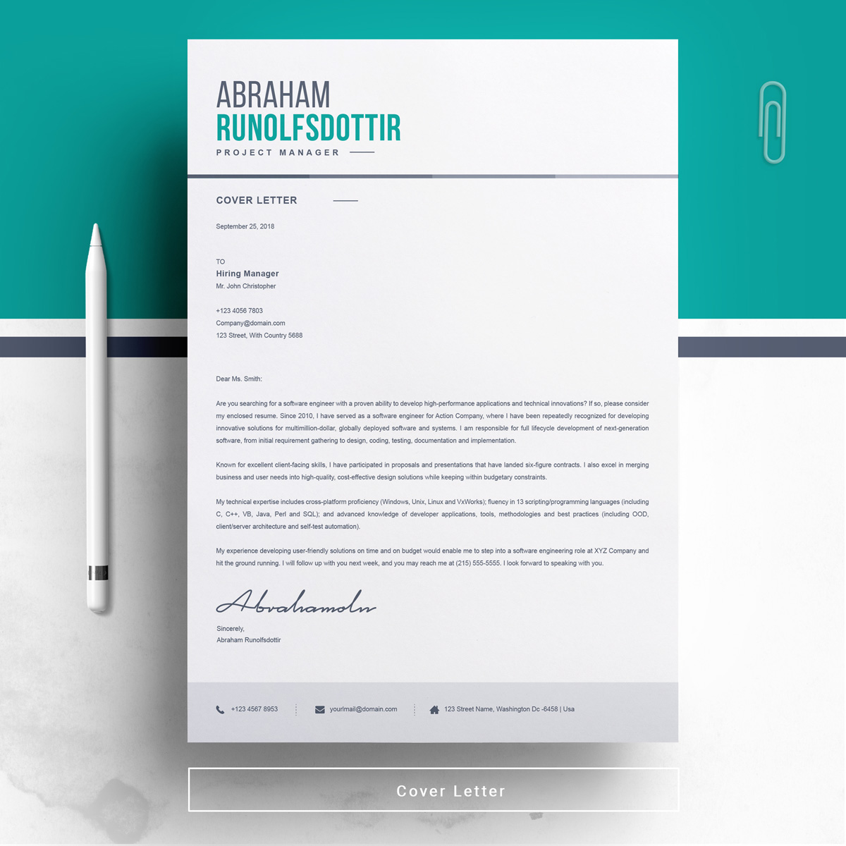 Download Резюме "Abraham Resume Template" / Abraham Resume Template - Резюме на тему графика 1 page cv resume 2 3 apple clean cover letter curriculum vitae template illustrator eps mac pages microsoft word minimal