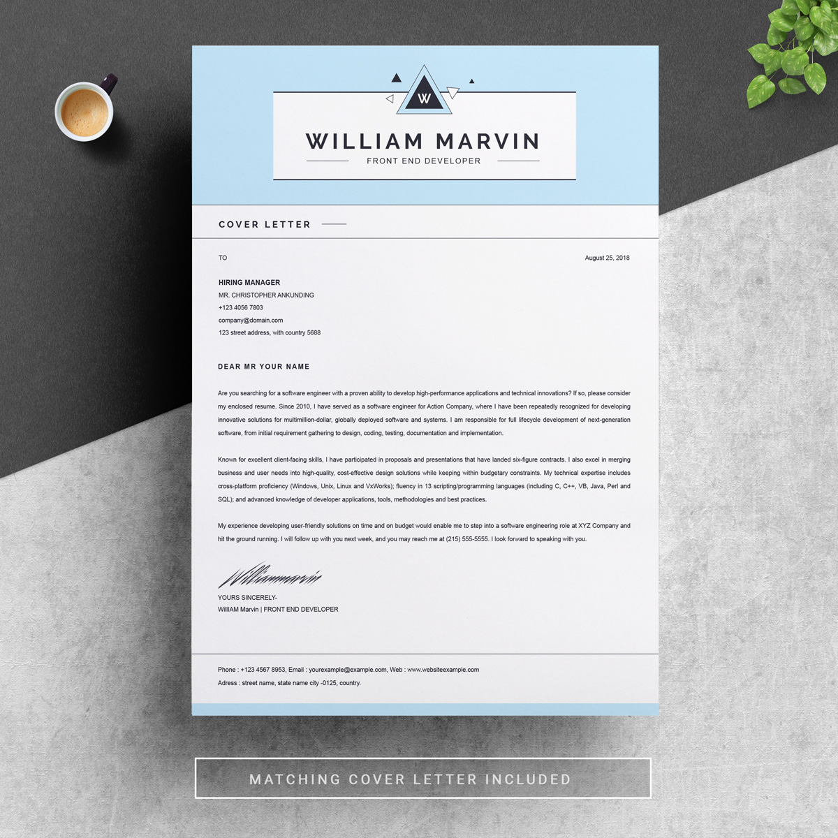 Download Резюме "William Resume Template" / William Resume Template - Резюме на тему графика 1 page cv resume 2 3 apple clean cover letter curriculum vitae template illustrator eps mac pages microsoft word minimal