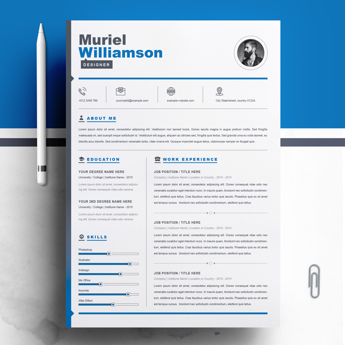Download Резюме "Muriel Resume Template" / Muriel Resume Template - Резюме на тему графика 1 page cv resume 2 3 apple clean cover letter curriculum vitae template illustrator eps mac pages microsoft word minimal