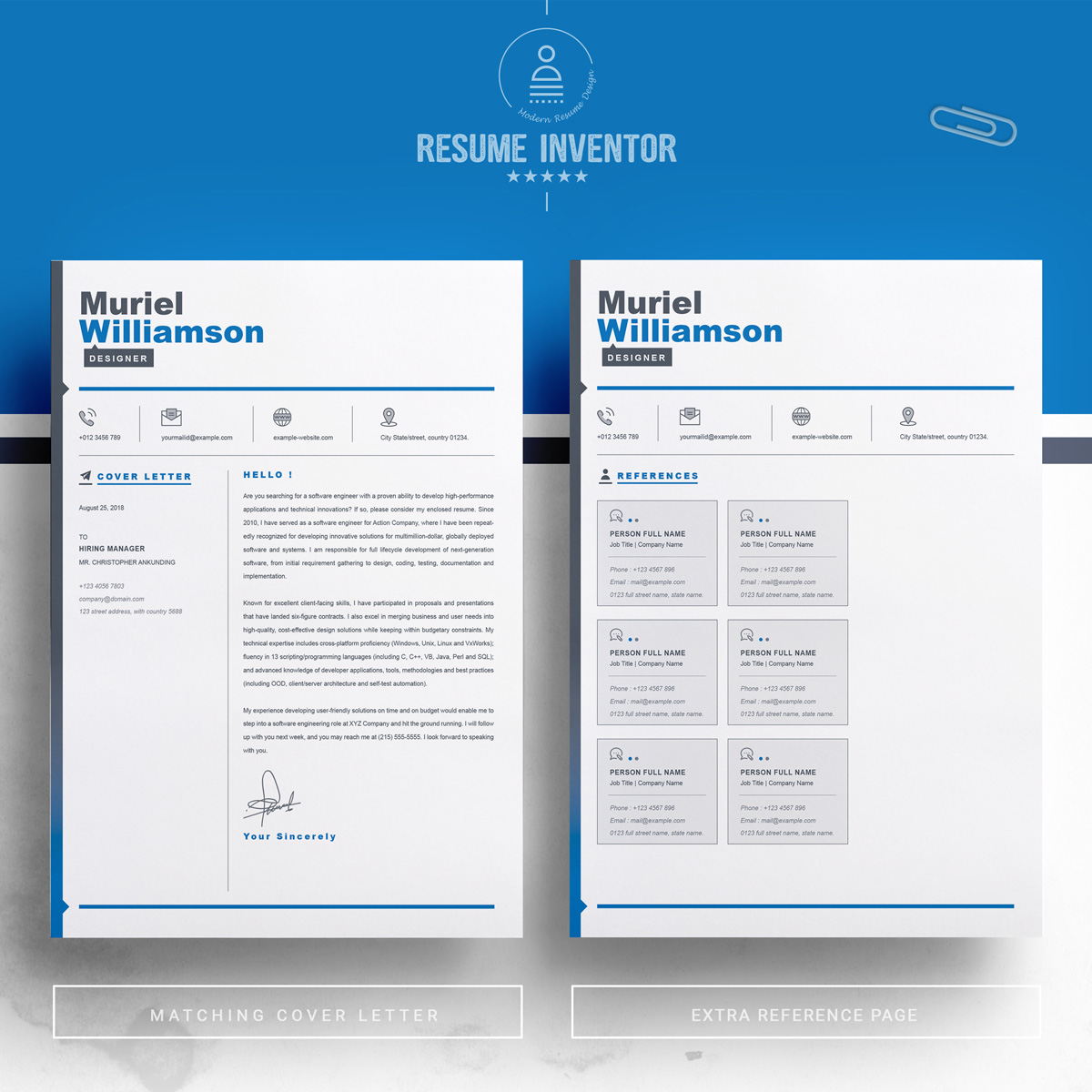 Download Резюме "Muriel Resume Template" / Muriel Resume Template - Резюме на тему графика 1 page cv resume 2 3 apple clean cover letter curriculum vitae template illustrator eps mac pages microsoft word minimal