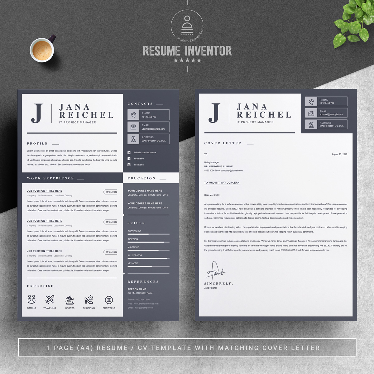 Download Резюме "Jana Resume Template" / Jana Resume Template - Резюме на тему графика 1 page cv resume 2 3 apple clean cover letter curriculum vitae template illustrator eps mac pages microsoft word minimal
