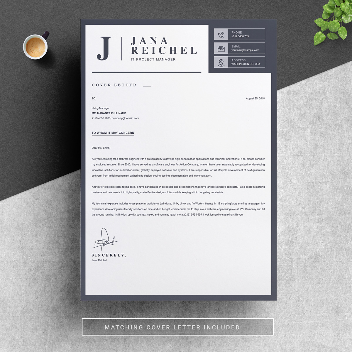 Download Резюме "Jana Resume Template" / Jana Resume Template - Резюме на тему графика 1 page cv resume 2 3 apple clean cover letter curriculum vitae template illustrator eps mac pages microsoft word minimal