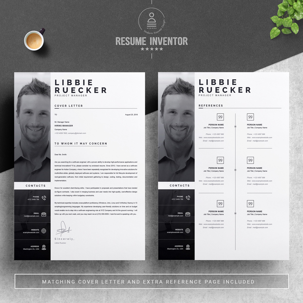 Download Резюме "Ruecker Resume Template" / Ruecker Resume Template - Резюме на тему графика 1 page resume 2 clean cv cover letter design template illustrator eps mac pages microsoft word modern photoshop psd professional