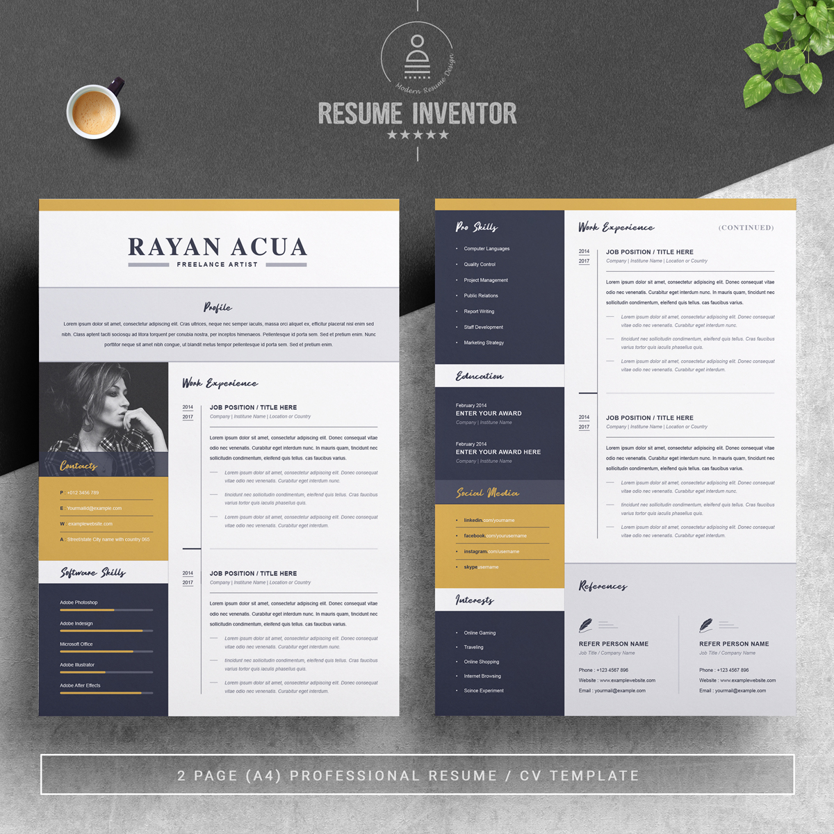 Download Резюме "Rayan Acua Resume Template" / Rayan Acua Resume Template - Резюме на тему графика 1 page resume 2 3 apple pages cover letter illustrator eps mac pages microsoft word photoshop psd professional cv for