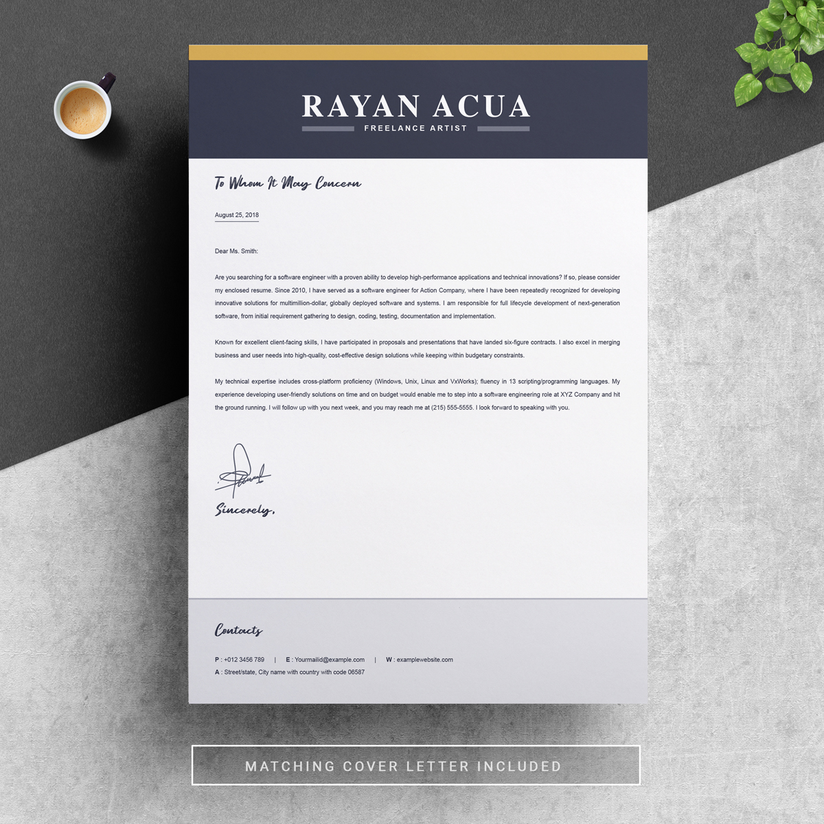 Download Резюме "Rayan Acua Resume Template" / Rayan Acua Resume Template - Резюме на тему графика 1 page resume 2 3 apple pages cover letter illustrator eps mac pages microsoft word photoshop psd professional cv for