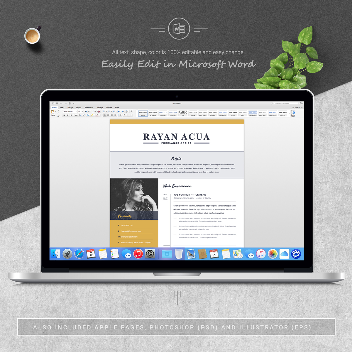 Download Резюме "Rayan Acua Resume Template" / Rayan Acua Resume Template - Резюме на тему графика 1 page resume 2 3 apple pages cover letter illustrator eps mac pages microsoft word photoshop psd professional cv for