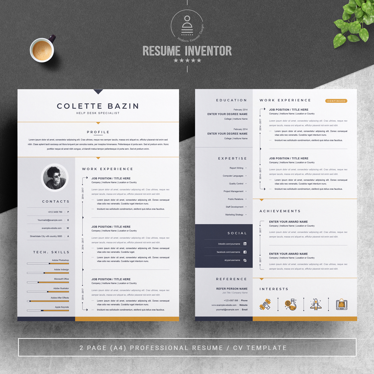 Download Резюме "Bazin Resume Template" / Bazin Resume Template - Резюме на тему графика 1 page resume 2 3 apple pages cover letter illustrator eps mac pages microsoft word photoshop psd professional cv for