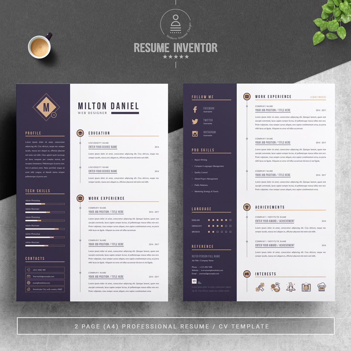 Download Резюме "Daniel Resume Template" / Daniel Resume Template - Резюме на тему графика page resume 2 3 clean cover letter curriculum vitae cv template illustrator eps mac pages microsoft word minimal resume