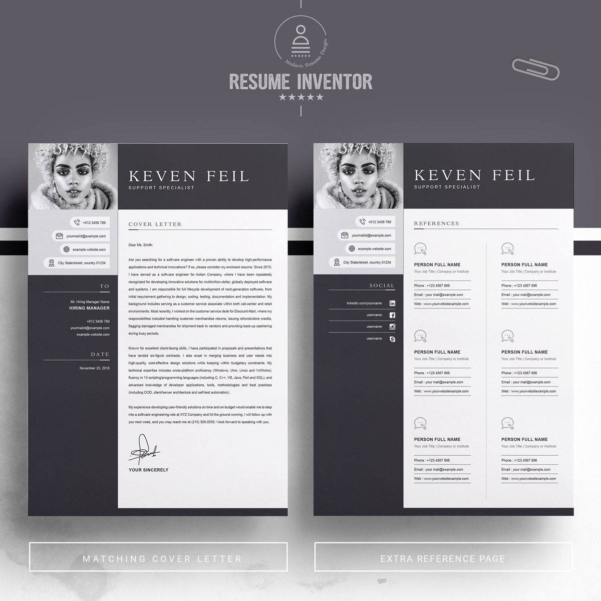 Download Резюме "Keven Resume Template" / Keven Resume Template - Резюме на тему графика 1 page resume 2 3 clean cover letter curriculum vitae cv template illustrator eps mac pages microsoft word minimal resume