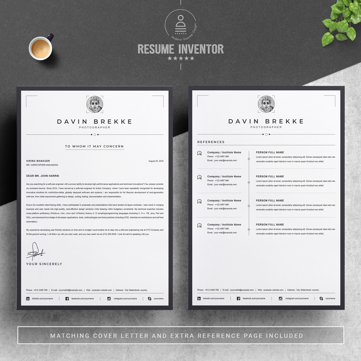 Download Резюме "Davin Resume Template" / Davin Resume Template - Резюме на тему графика 1 page resume 2 3 clean cover letter curriculum vitae cv template illustrator eps mac pages microsoft word minimal resume