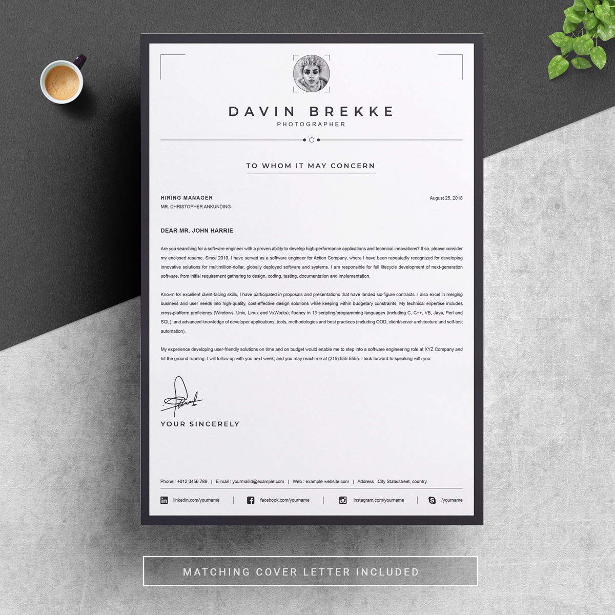Download Резюме "Davin Resume Template" / Davin Resume Template - Резюме на тему графика 1 page resume 2 3 clean cover letter curriculum vitae cv template illustrator eps mac pages microsoft word minimal resume