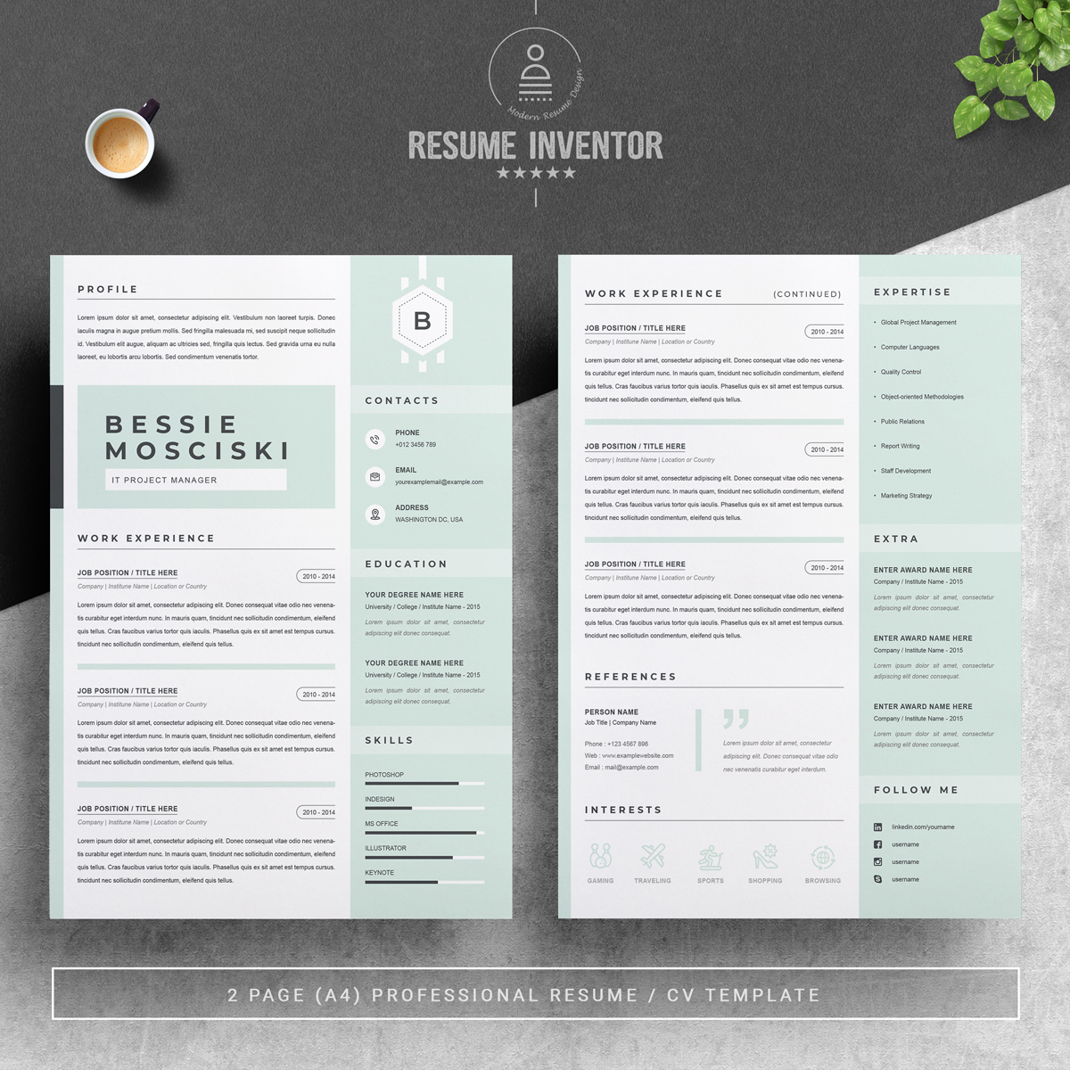Download Резюме "Bessie Resume Template" / Bessie Resume Template - Резюме на тему графика 1 page cv resume 2 3 apple clean cover letter curriculum vitae template illustrator eps mac pages microsoft word minimal