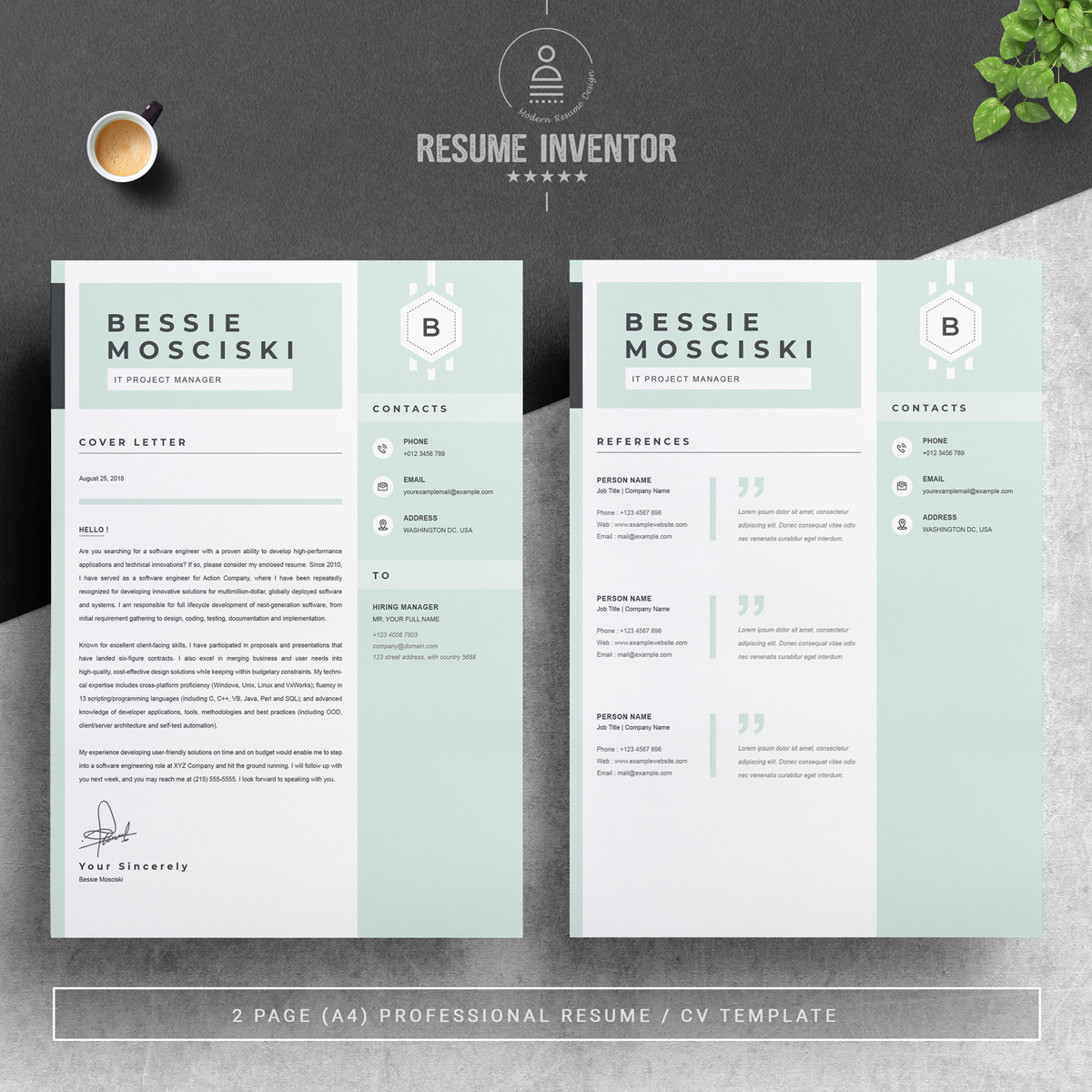 Download Резюме "Bessie Resume Template" / Bessie Resume Template - Резюме на тему графика 1 page cv resume 2 3 apple clean cover letter curriculum vitae template illustrator eps mac pages microsoft word minimal