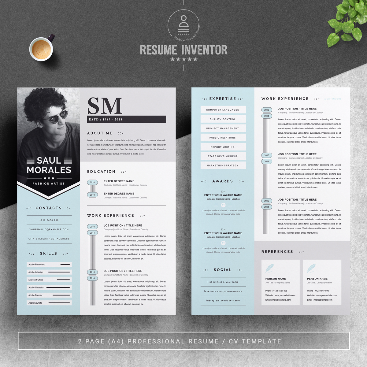 Download Резюме "Saul Resume Template" / Saul Resume Template - Резюме на тему графика 1 page cv resume 2 3 apple clean cover letter curriculum vitae template illustrator eps mac pages microsoft word minimal