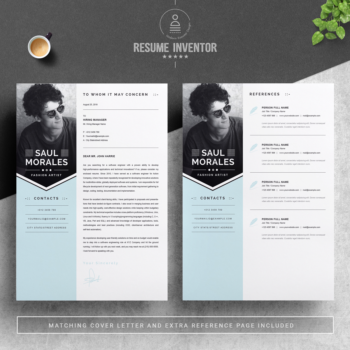 Download Резюме "Saul Resume Template" / Saul Resume Template - Резюме на тему графика 1 page cv resume 2 3 apple clean cover letter curriculum vitae template illustrator eps mac pages microsoft word minimal