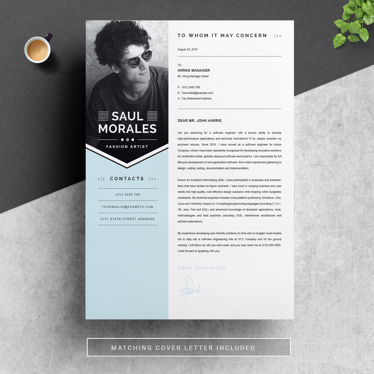 Download Резюме "Saul Resume Template" / Saul Resume Template - Резюме на тему графика 1 page cv resume 2 3 apple clean cover letter curriculum vitae template illustrator eps mac pages microsoft word minimal
