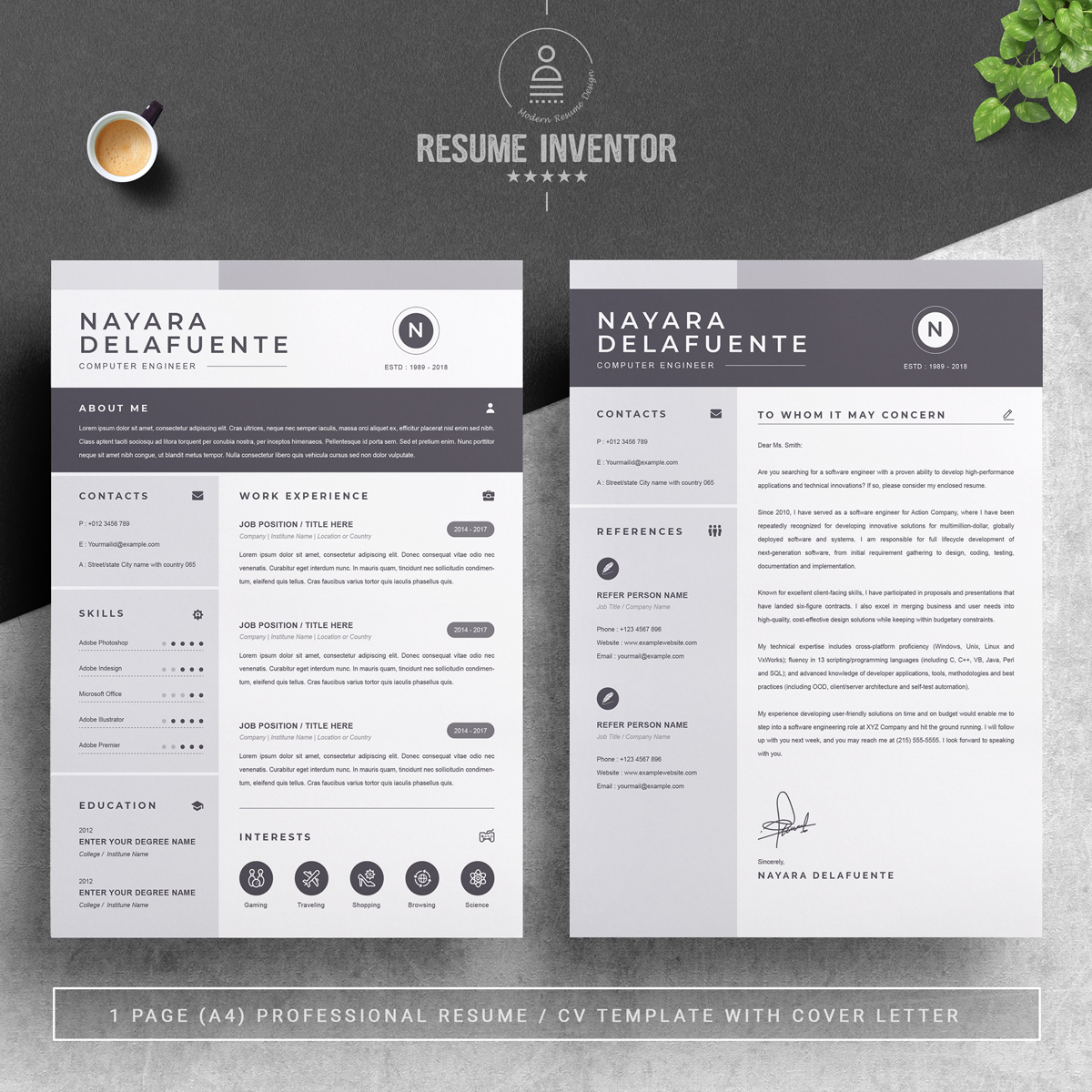 Download Резюме "Nayara Resume Template" / Nayara Resume Template - Резюме на тему графика 1 page cv resume 2 3 apple clean cover letter curriculum vitae template illustrator eps mac pages microsoft word minimal