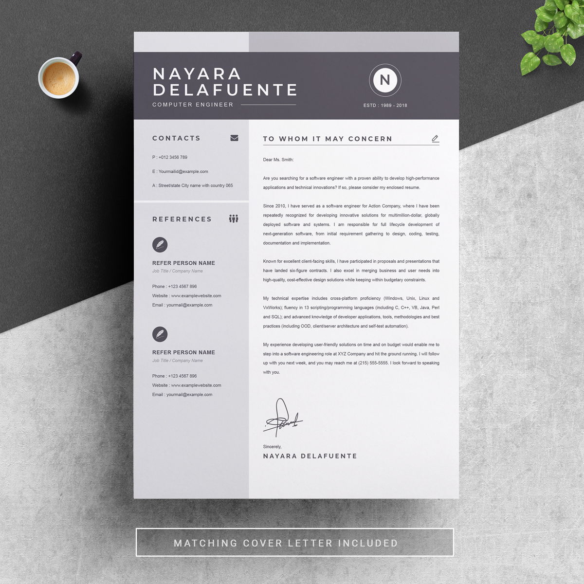 Download Резюме "Nayara Resume Template" / Nayara Resume Template - Резюме на тему графика 1 page cv resume 2 3 apple clean cover letter curriculum vitae template illustrator eps mac pages microsoft word minimal