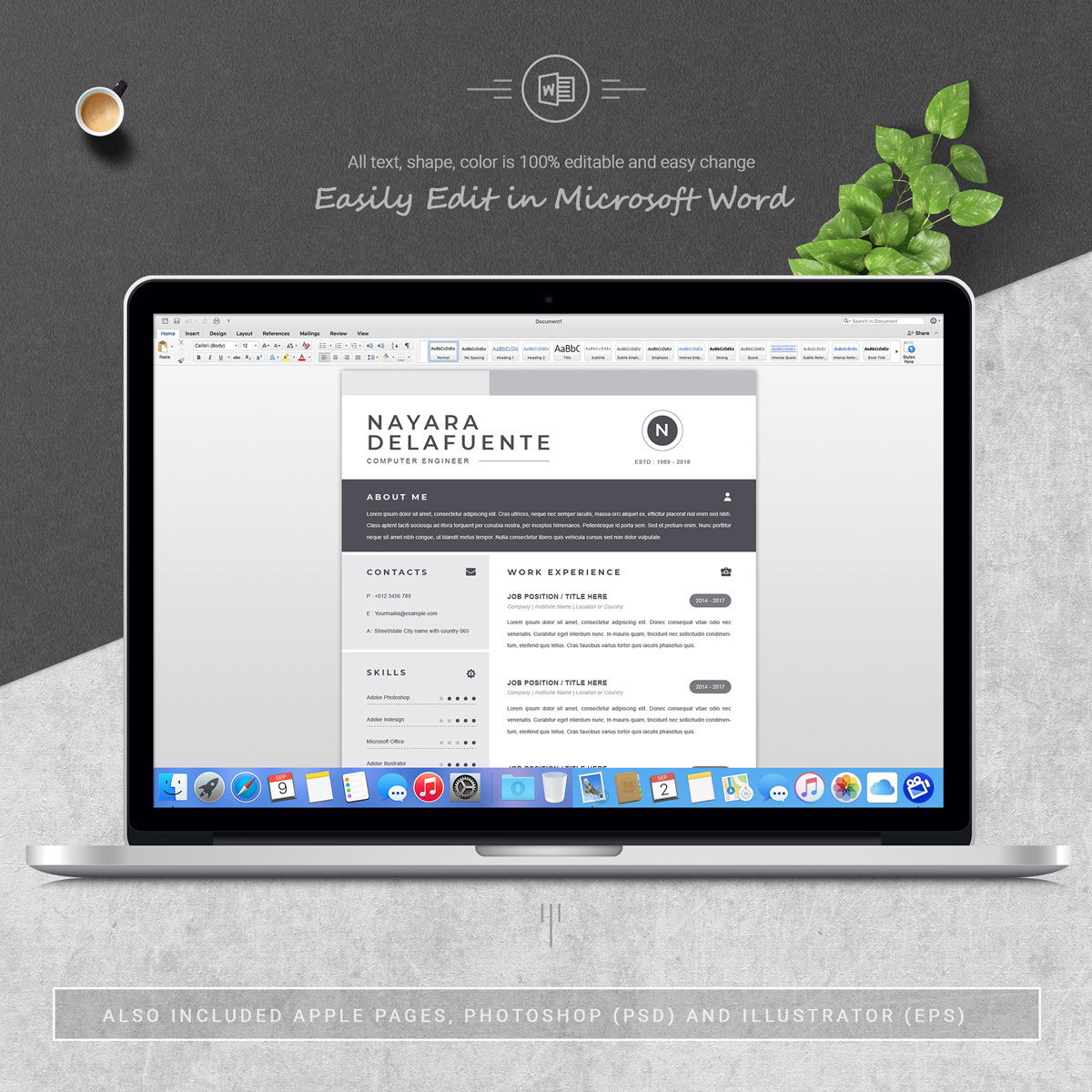 Download Резюме "Nayara Resume Template" / Nayara Resume Template - Резюме на тему графика 1 page cv resume 2 3 apple clean cover letter curriculum vitae template illustrator eps mac pages microsoft word minimal