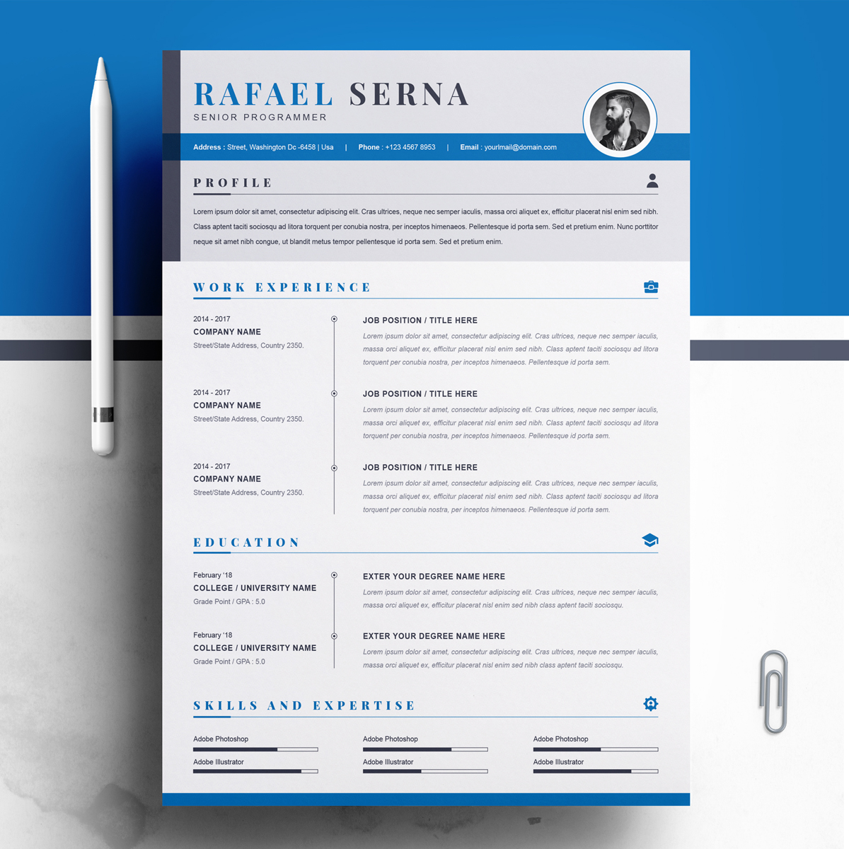 Download Резюме "Rafael Resume Template" / Rafael Resume Template - Резюме на тему графика 1 page cv resume 2 3 apple clean cover letter curriculum vitae template illustrator eps mac pages microsoft word minimal