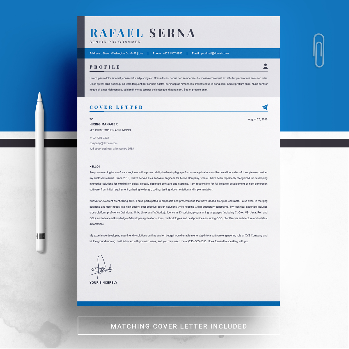 Download Резюме "Rafael Resume Template" / Rafael Resume Template - Резюме на тему графика 1 page cv resume 2 3 apple clean cover letter curriculum vitae template illustrator eps mac pages microsoft word minimal