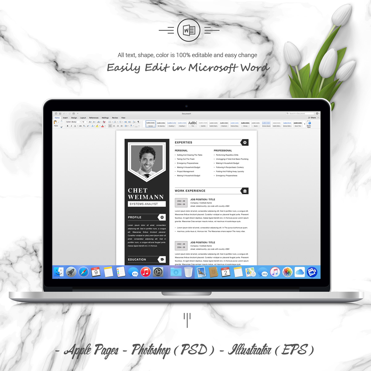 Download Резюме "Chet Resume Template" / Chet Resume Template - Резюме на тему графика 1 page resume 2 3 clean cv cover letter design template illustrator eps mac pages microsoft word modern photoshop psd
