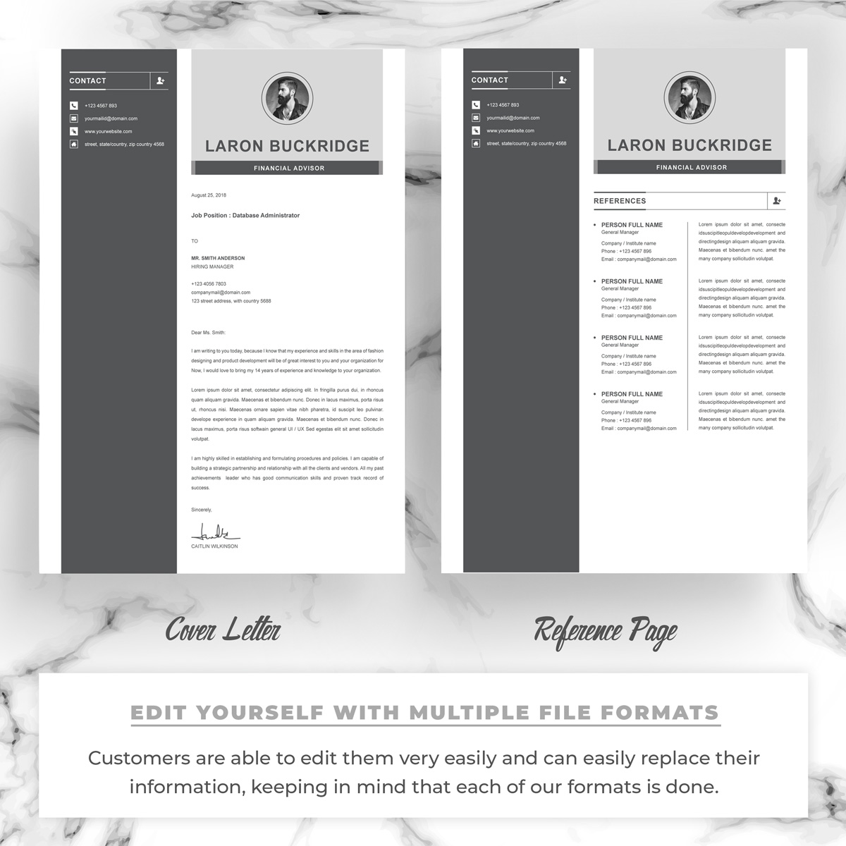 Download Резюме "Laron Resume Template" / Laron Resume Template - Резюме на тему графика 1 page resume 2 3 clean cv cover letter design template illustrator eps mac pages microsoft word modern photoshop psd
