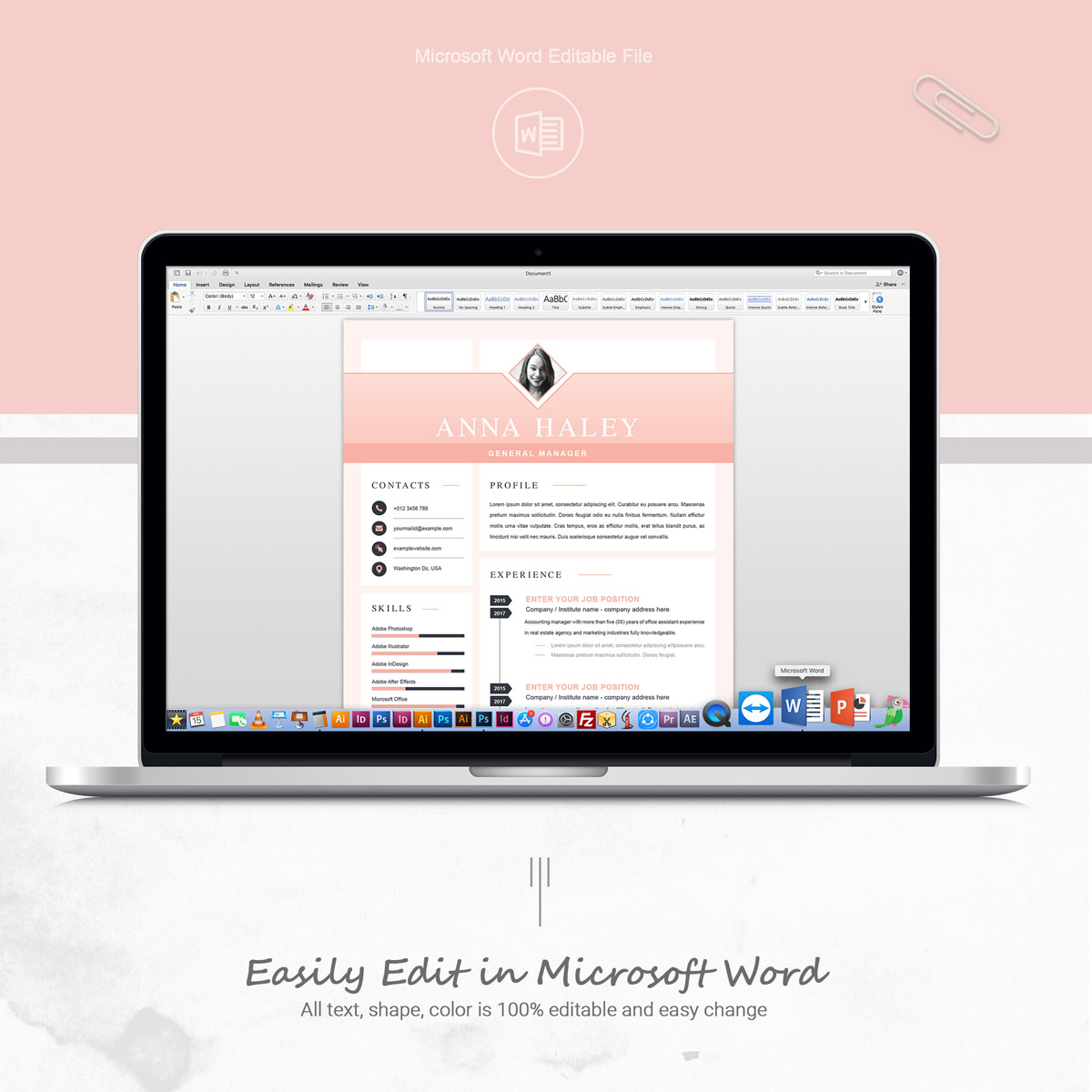Download Резюме "Anna Resume Template" / Anna Resume Template - Резюме на тему графика 1 page resume 2 clean cv cover letter design template illustrator eps mac pages microsoft word modern photoshop psd professional