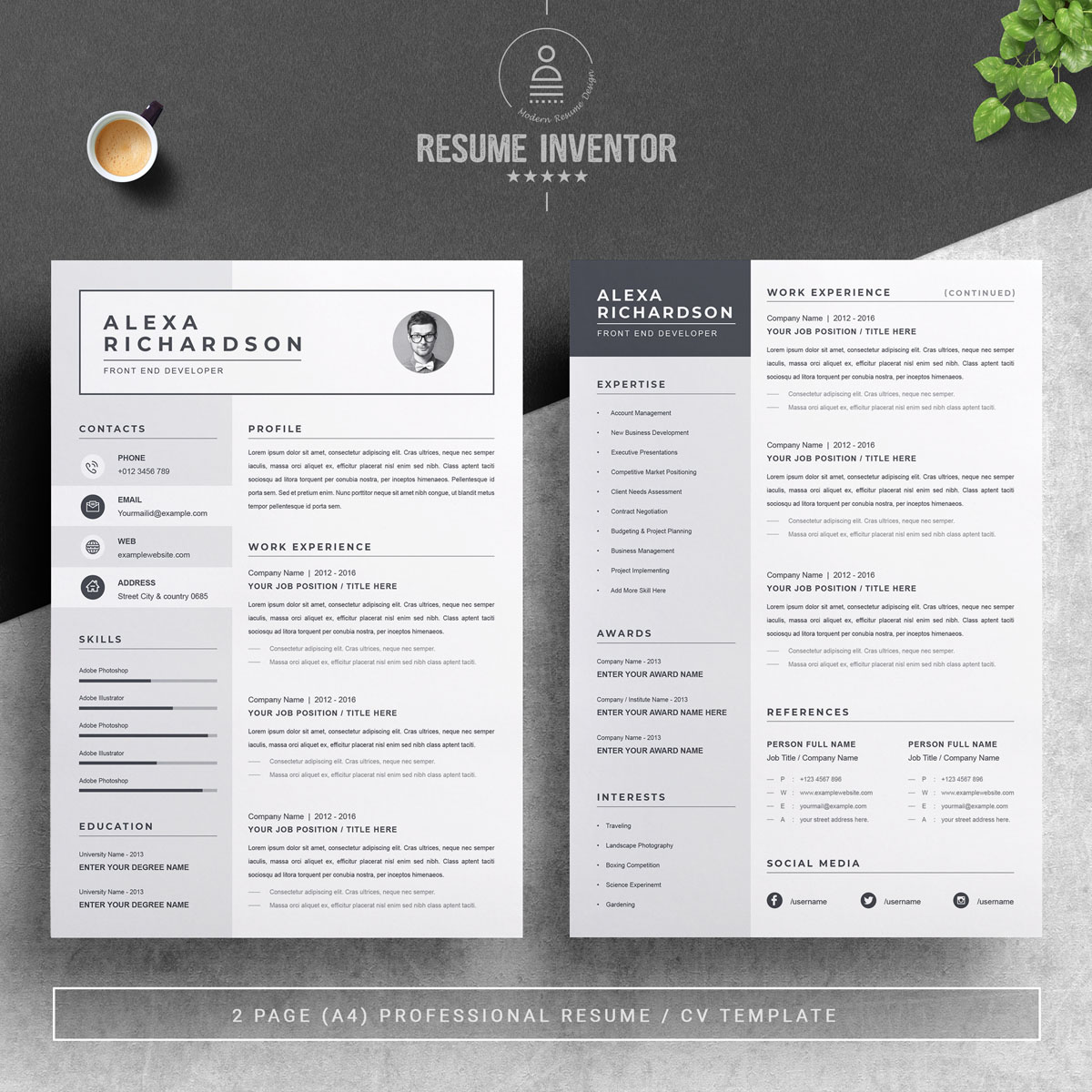 Download Резюме "Alexa Resume Resume Template" / Alexa Resume Resume Template - Резюме на тему графика 1 page resume 2 clean cv cover letter design template illustrator eps mac pages microsoft word modern photoshop psd professional